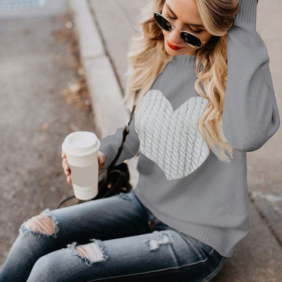 shermie Women's Pullover Sweaters Long Sleeve Crewneck Cute Heart Knitted - Picture 2 of 7